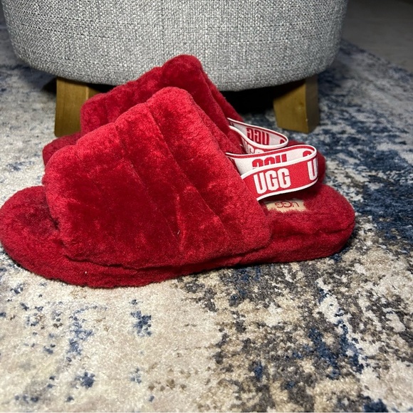UGG Samba Red Fluff Yeah Slide Slippers Size 6 - Picture 2 of 10